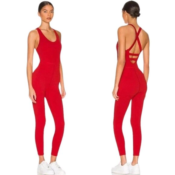 Free People FP Movement Free Throw One Piece Ribbed Jumpsuit Womens XS Chili Red - Picture 1 of 16